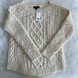 Banana Republic cable knit cream crewneck wool blend sweater S